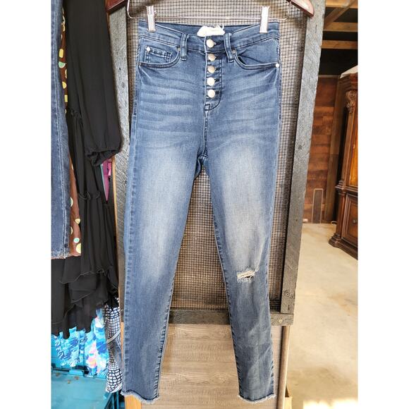 Altar'd State 24/0 Raw Hem Button Fly Skinny Jeans - Picture 1 of 7